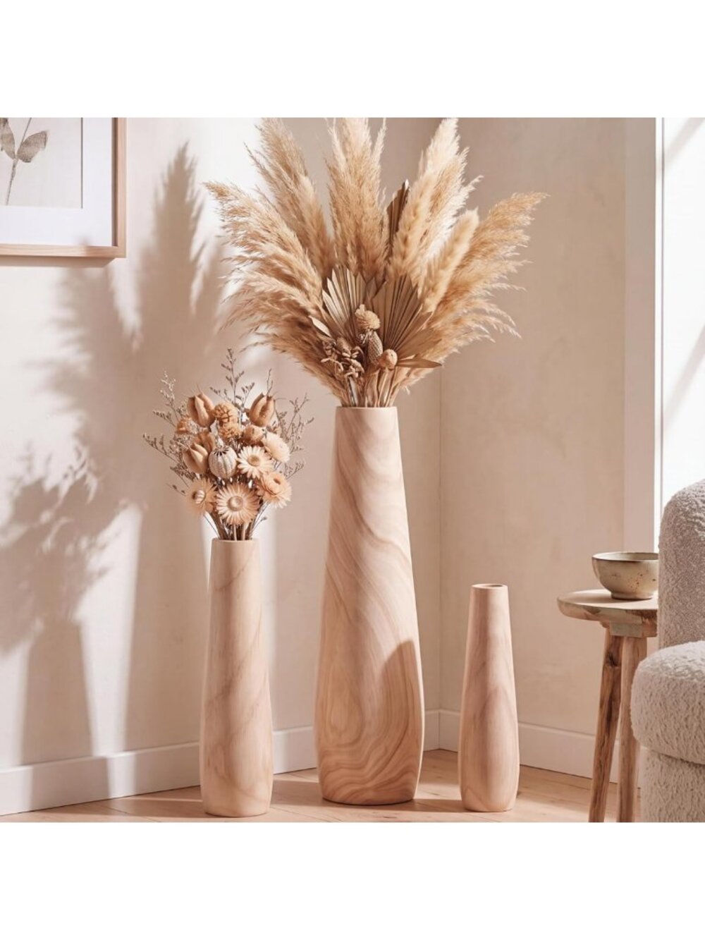 Set of 3 Flared Floor Vases - 22'', 13.4'', 11'' Stylish Home Decor Accents